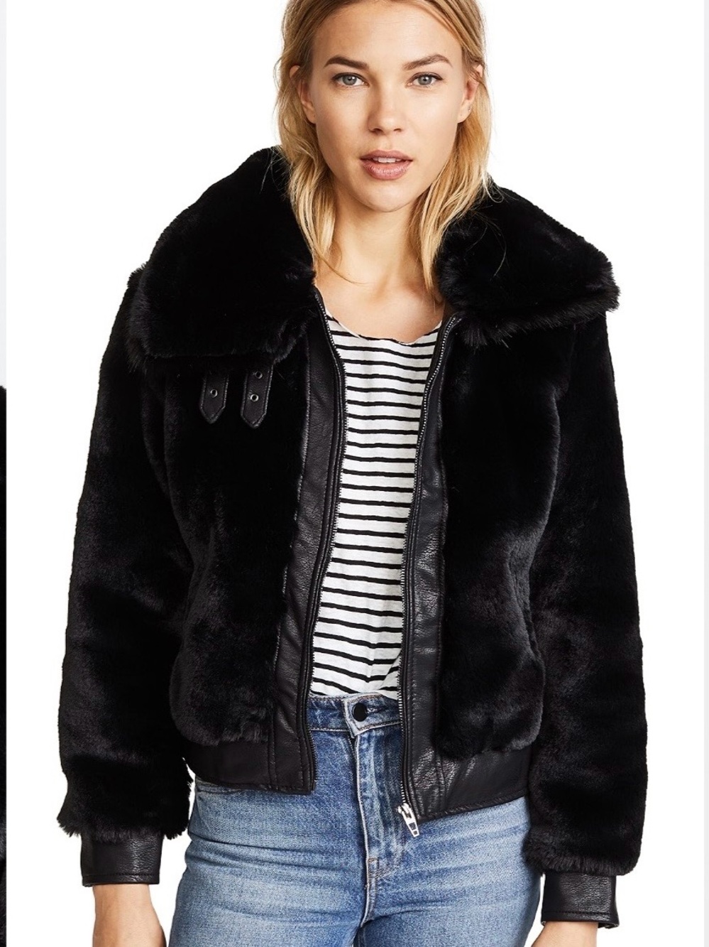 BLANK NYC Black Noise Faux Fur Bomber Jacket size small new with tags